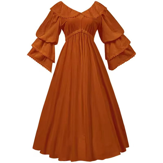 Halloween Medieval Retro Palace Doll Collar Ruffled Long-Sleeved Women's Dress One-Shoulder Dress Victoria European Palace Style