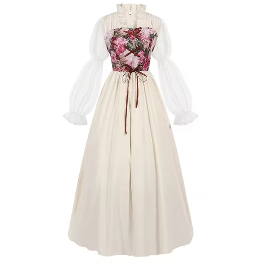 Renaissance Dresses, Women's Medieval Costumes, Summer Vintage Elegant Short Sleeve O-Neck Pocket