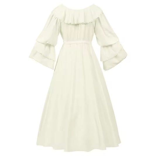 Halloween Medieval Retro Palace Doll Collar Ruffled Long-Sleeved Women's Dress One-Shoulder Dress Victoria European Palace Style